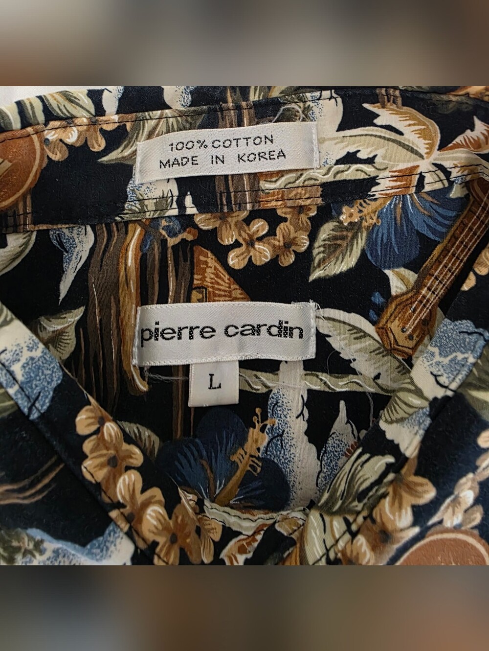 Pierre Cardin Black Short Sleeve Shirt with Brown & Blue Tropical Print - Picture 6 of 6